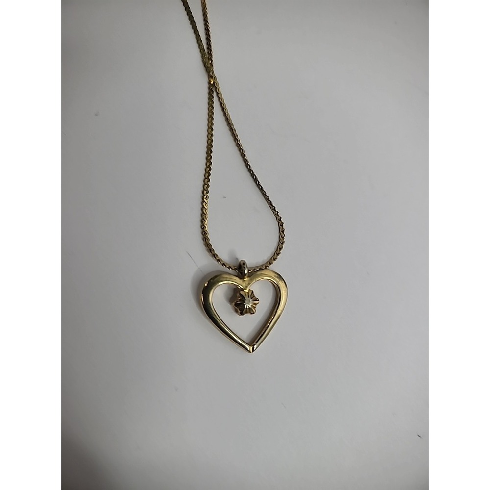 Vintage Gold Tone Heart Crystal Middle Gold Tone Chain Necklace Jewelry Costume - Picture 10 of 11
